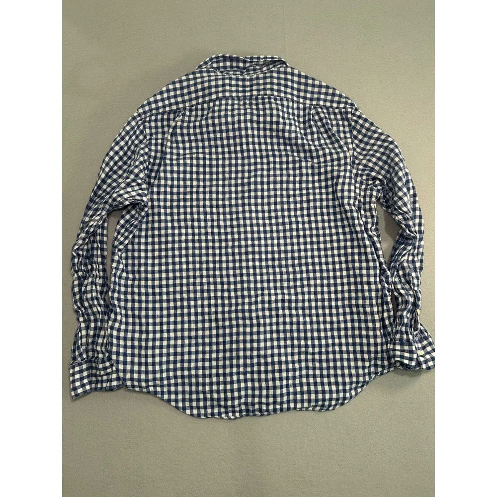 Polo Ralph Lauren Button Down Mens XXL Blue Gingham 100% Linen Long Sleeve Shirt
